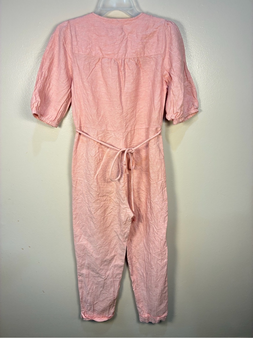 Madewell Linen Pastel Pink Puff Sleeve Jumpsuit - Picture 10 of 14